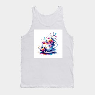 Whimsical Teacup With Flowers Tank Top